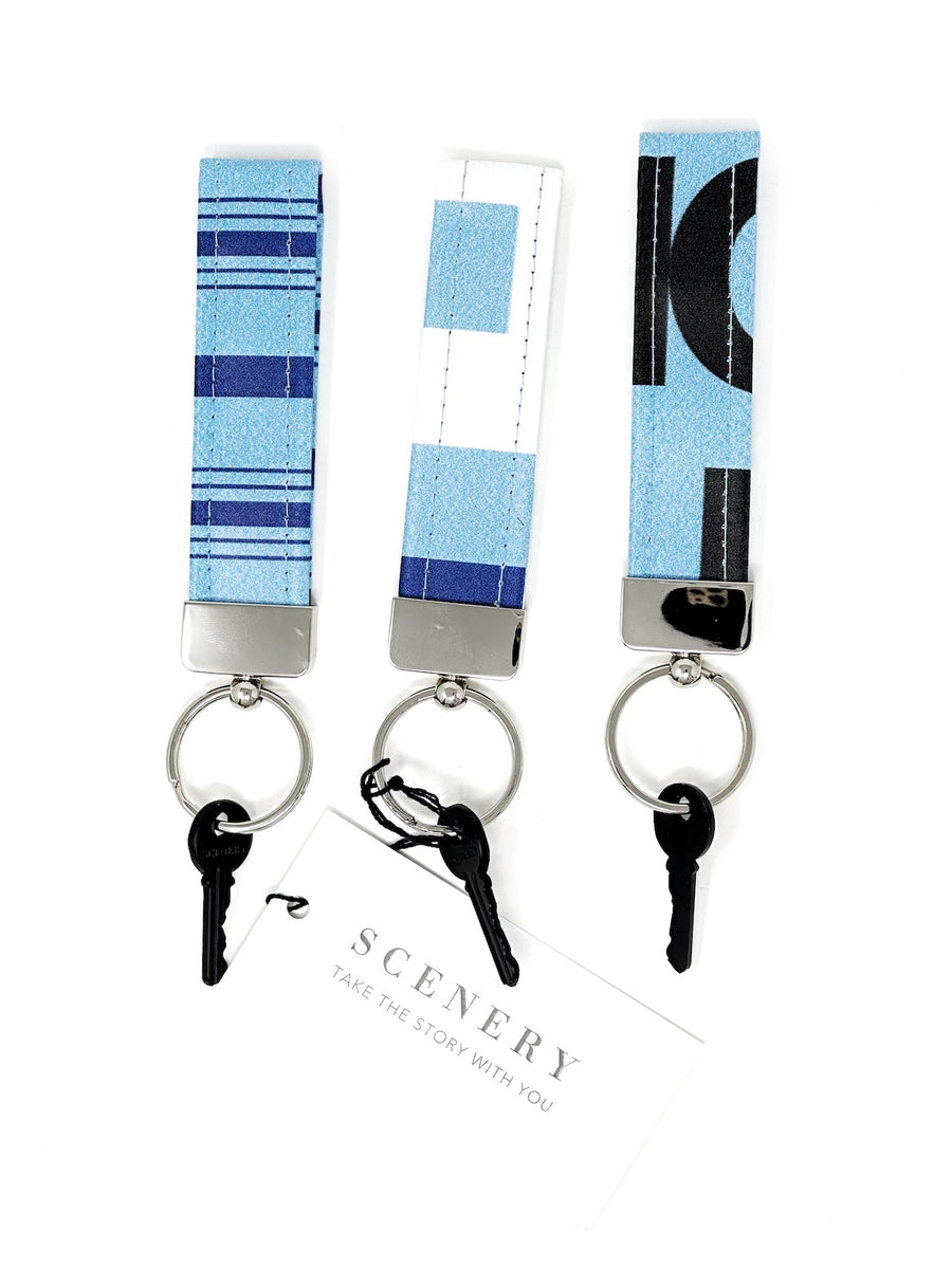 White Checkered Keychain